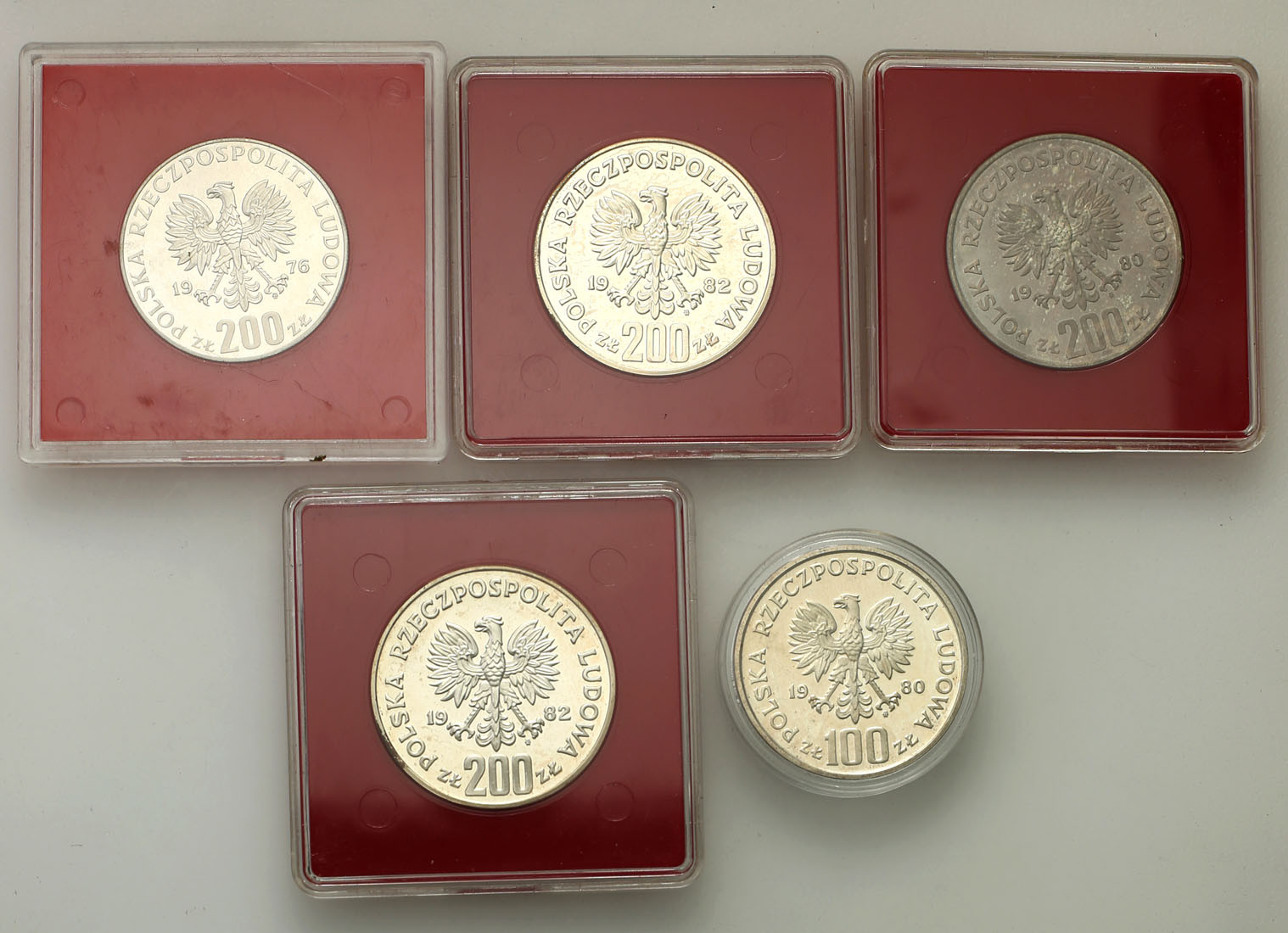 200 Monet Po 50 Gr Ile To Złotych PRL. PRÓBA Srebro 200 złotych 1976-1982, zestaw 5 monet